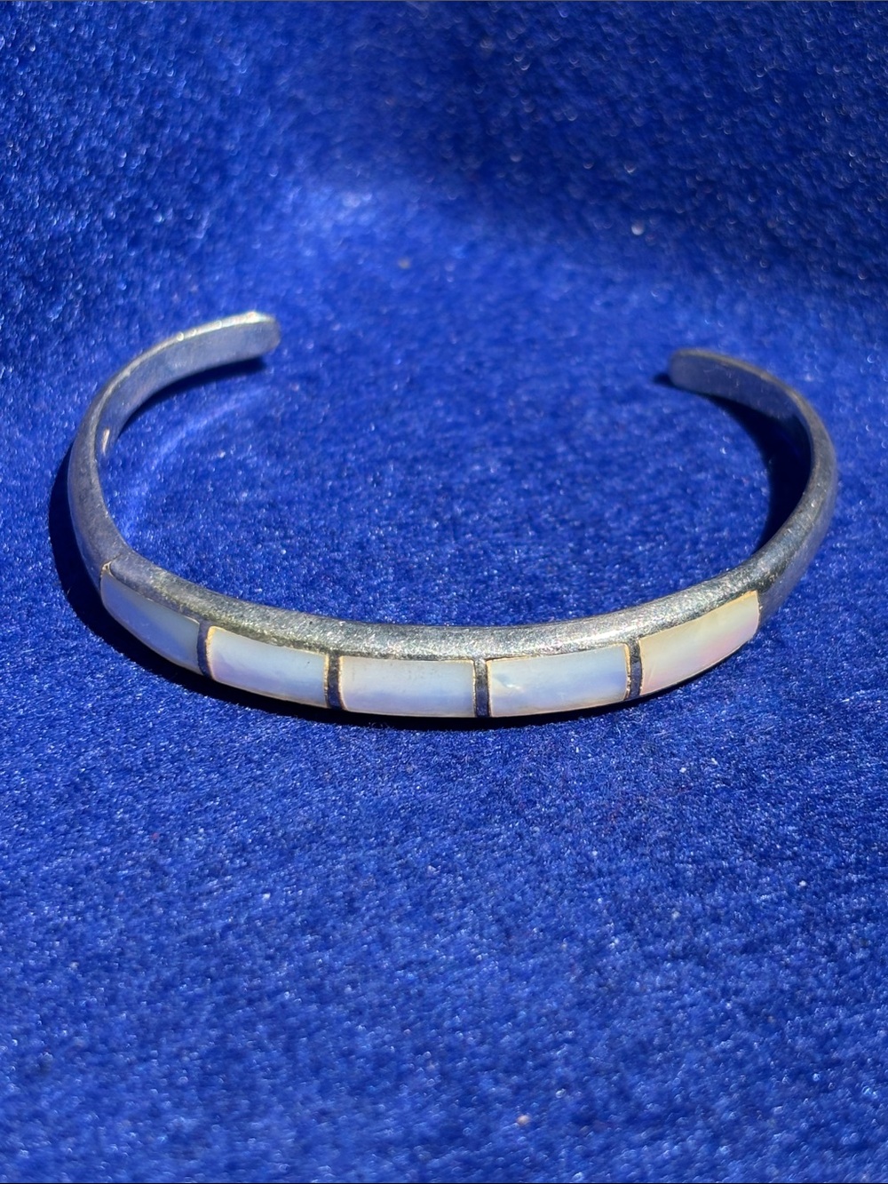 Sterling Silver Cuff Bracelet Mother Of Pearl Inlay
